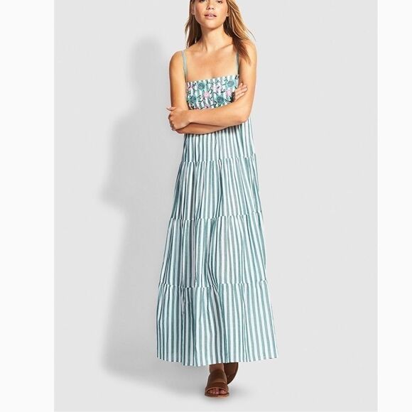 Seafolly Bandana Bay Embroidered Stripe Maxi Dress - Picture 1 of 7